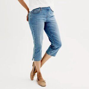 EUC Croft & Barrow Pull-On Cropped Capri Medium Wash Elastic Waist Jeans